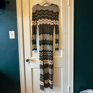 Torn by Ronny Kobo Chevron Knit Long Sleeve Maxi Dress in Olive & Teal